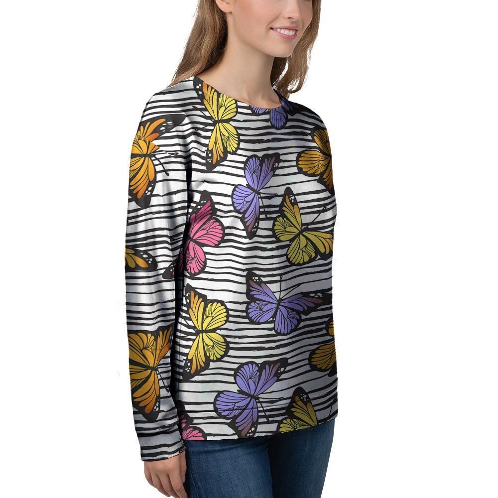 Striped Butterfly Print Women's Sweatshirt-grizzshop