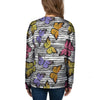 Striped Butterfly Print Women's Sweatshirt-grizzshop