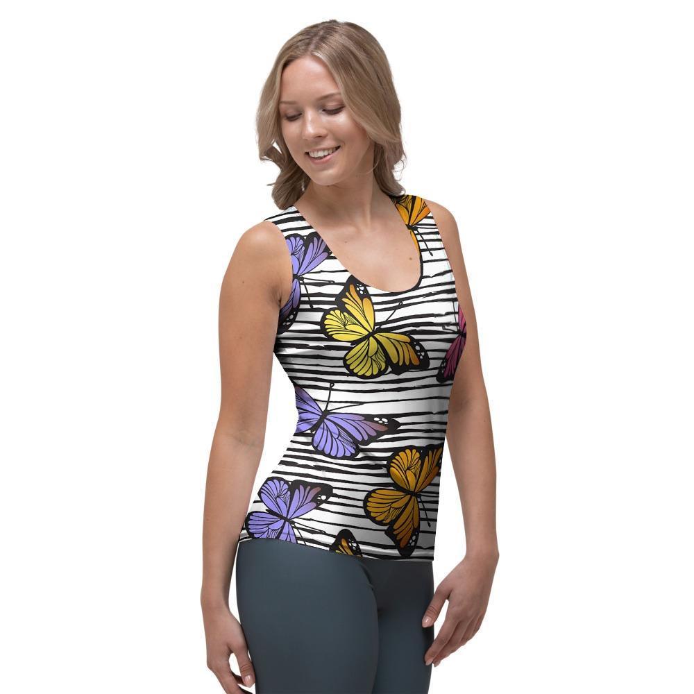 Striped Butterfly Print Women's Tank Top-grizzshop