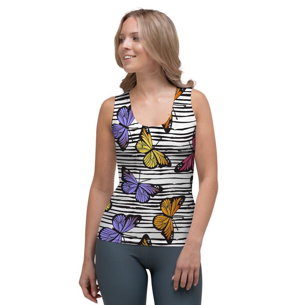 Striped Butterfly Print Women's Tank Top-grizzshop