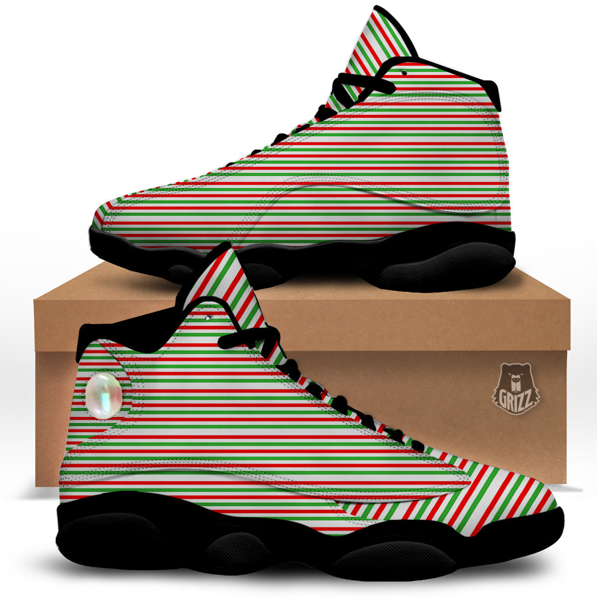 Striped Candy Cane Print Pattern Black Basketball Shoes-grizzshop
