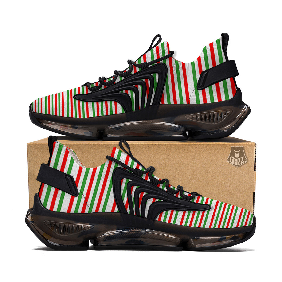 Striped Candy Cane Print Pattern Black Gym Shoes-grizzshop