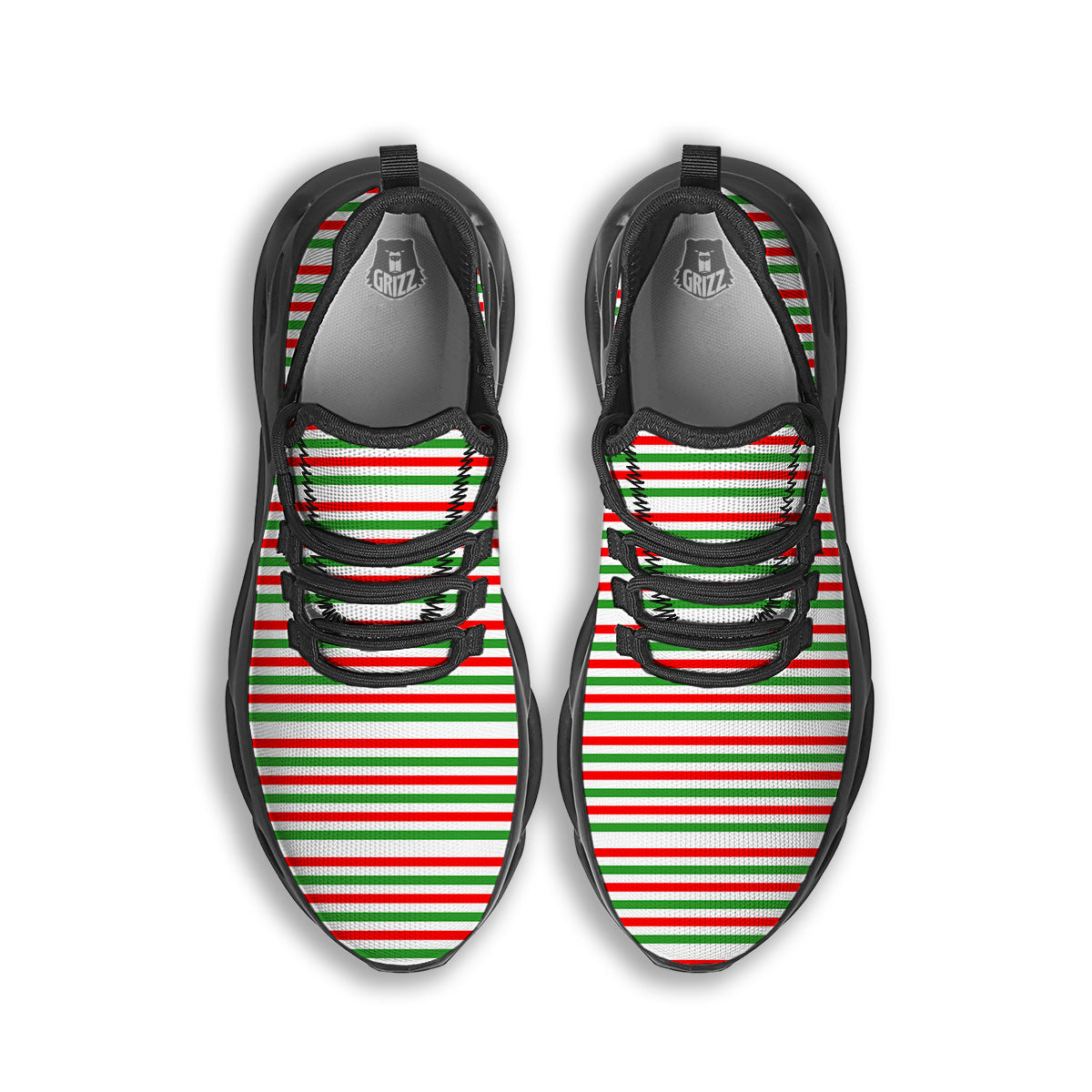 Striped Candy Cane Print Pattern Black Running Shoes-grizzshop