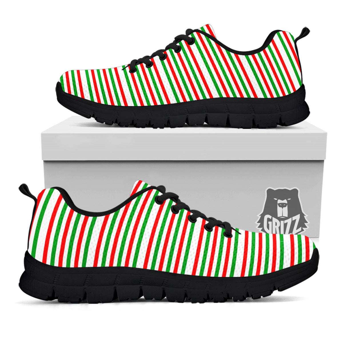 Striped Candy Cane Print Pattern Black Sneaker-grizzshop