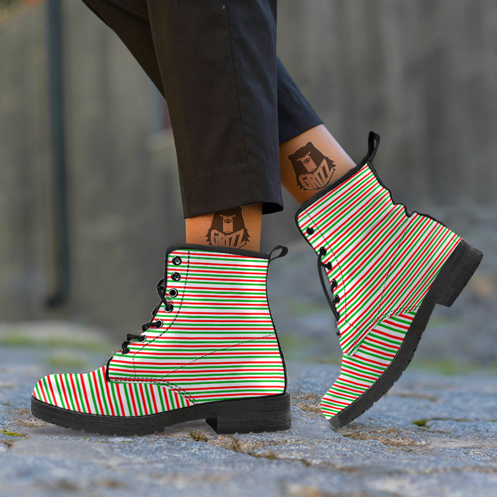 Striped Candy Cane Print Pattern Leather Boots-grizzshop