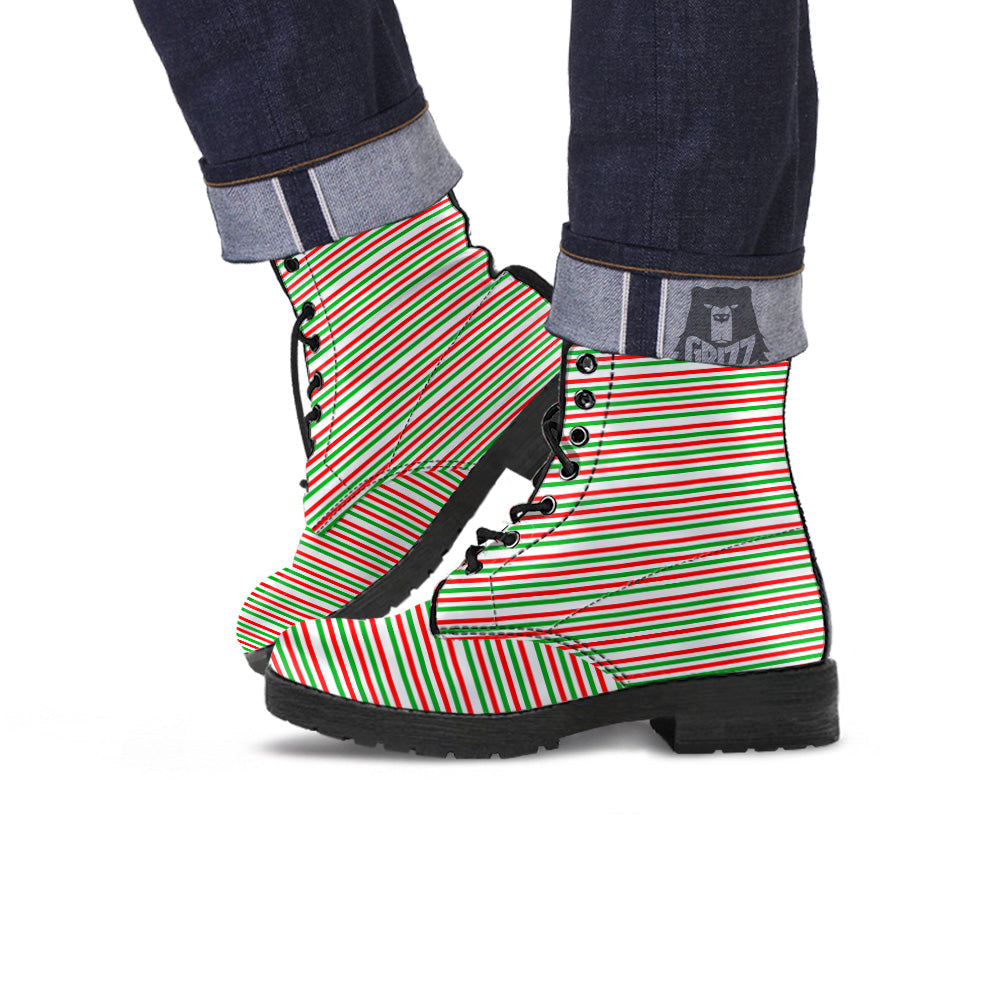 Striped Candy Cane Print Pattern Leather Boots-grizzshop