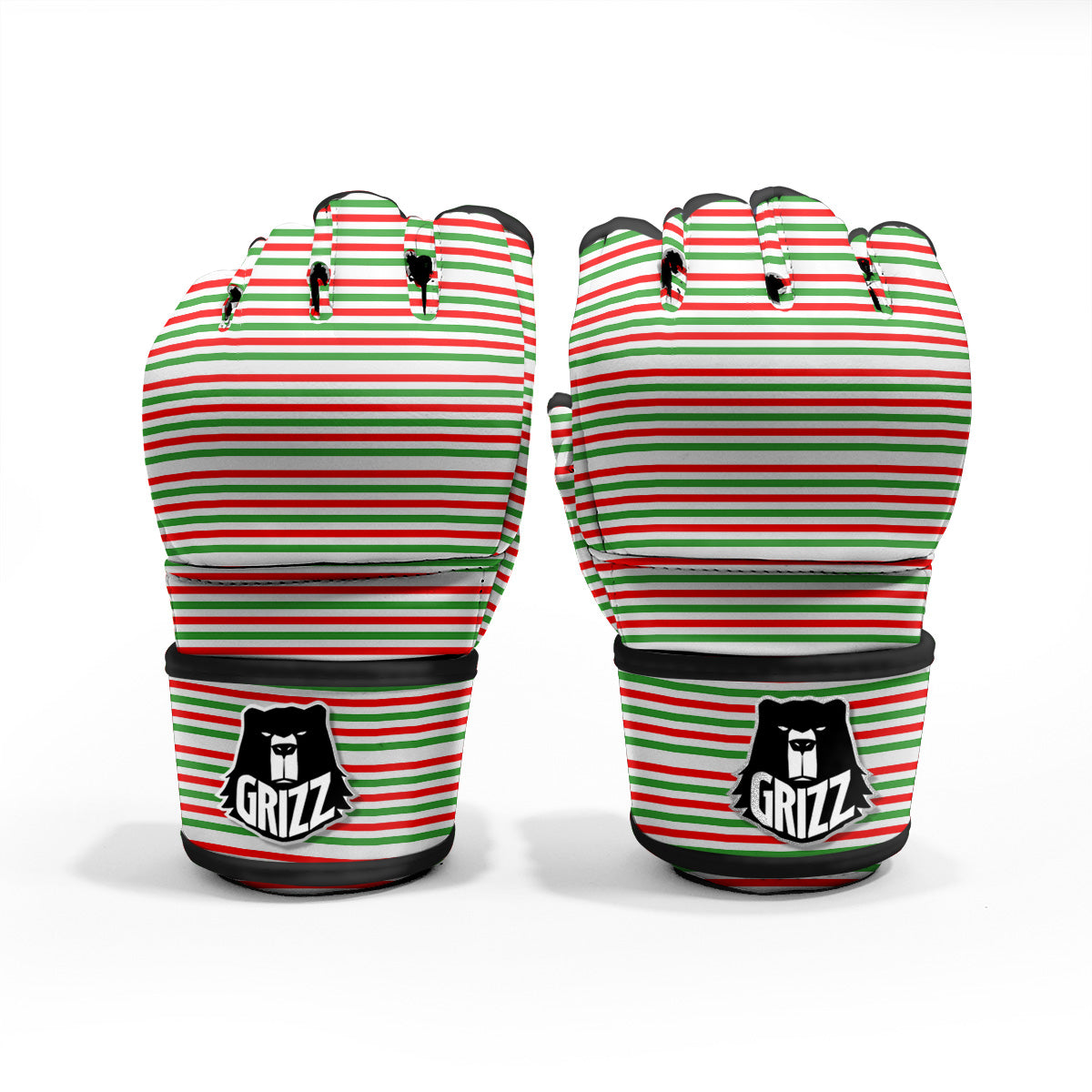 Striped Candy Cane Print Pattern MMA Gloves-grizzshop