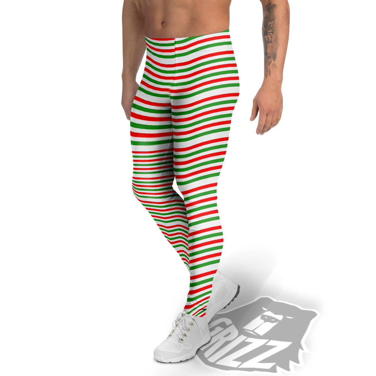 Striped Candy Cane Print Pattern Men's Leggings-grizzshop