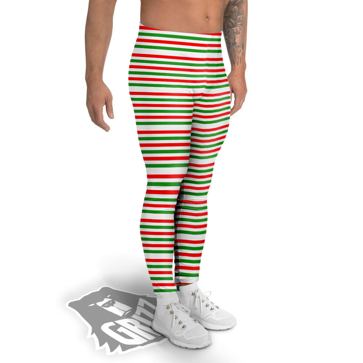 Striped Candy Cane Print Pattern Men's Leggings-grizzshop