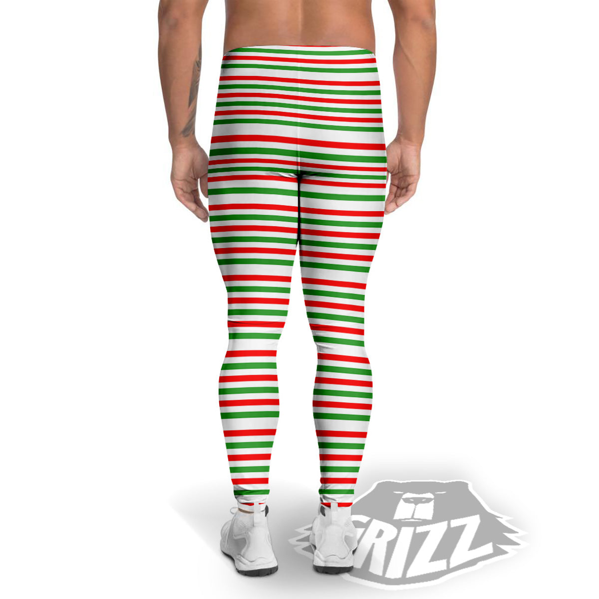 Striped Candy Cane Print Pattern Men's Leggings-grizzshop