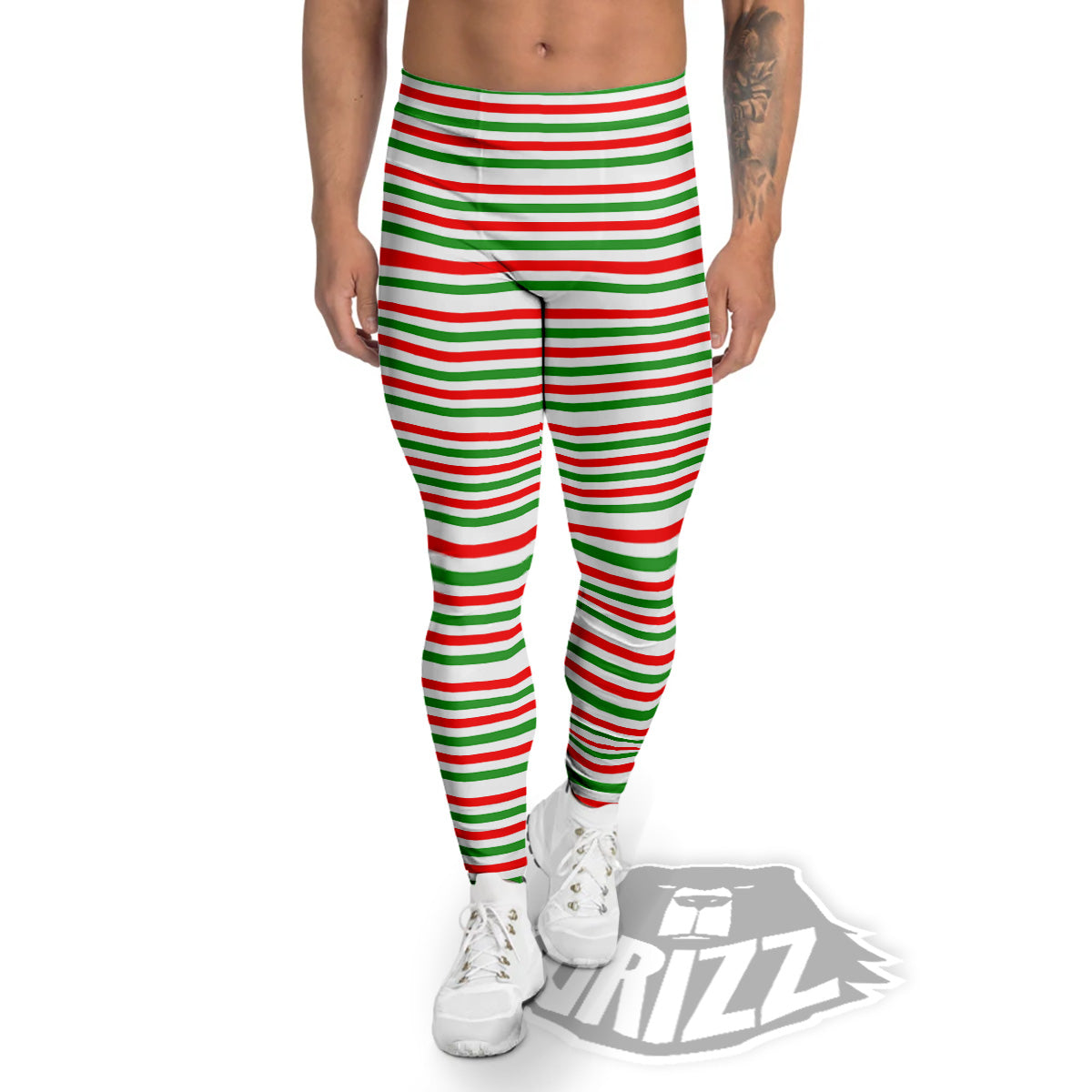 Striped Candy Cane Print Pattern Men's Leggings-grizzshop