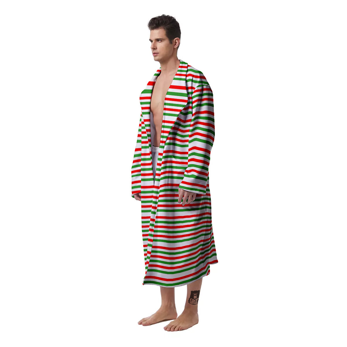 Striped Candy Cane Print Pattern Men's Robe-grizzshop