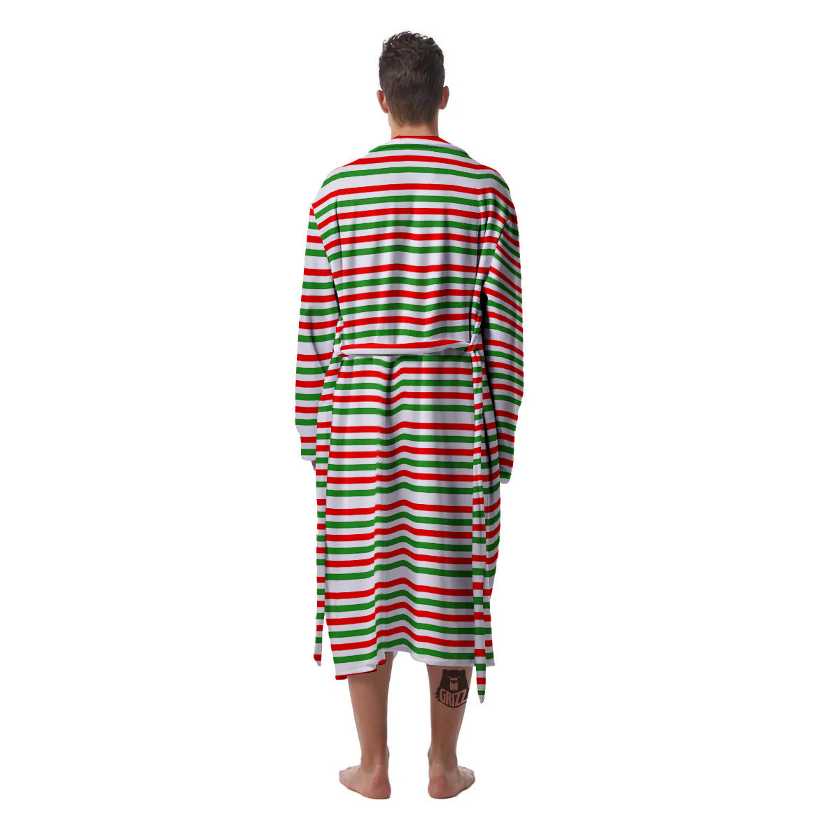 Striped Candy Cane Print Pattern Men's Robe-grizzshop