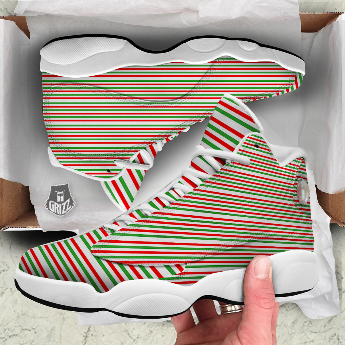 Striped Candy Cane Print Pattern White Basketball Shoes-grizzshop