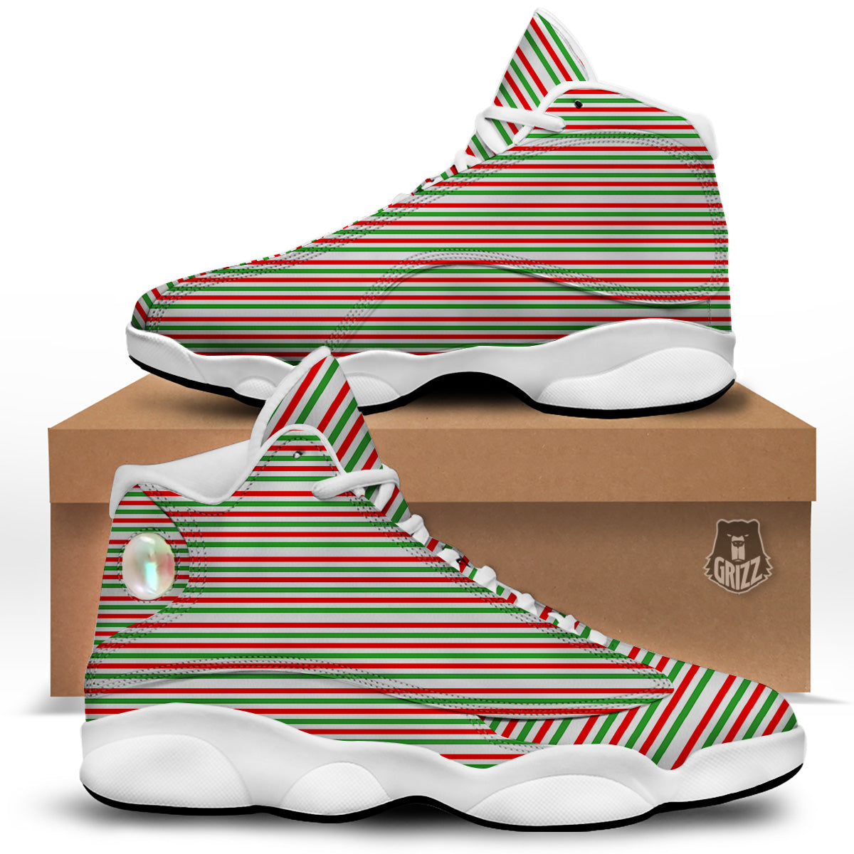 Striped Candy Cane Print Pattern White Basketball Shoes-grizzshop