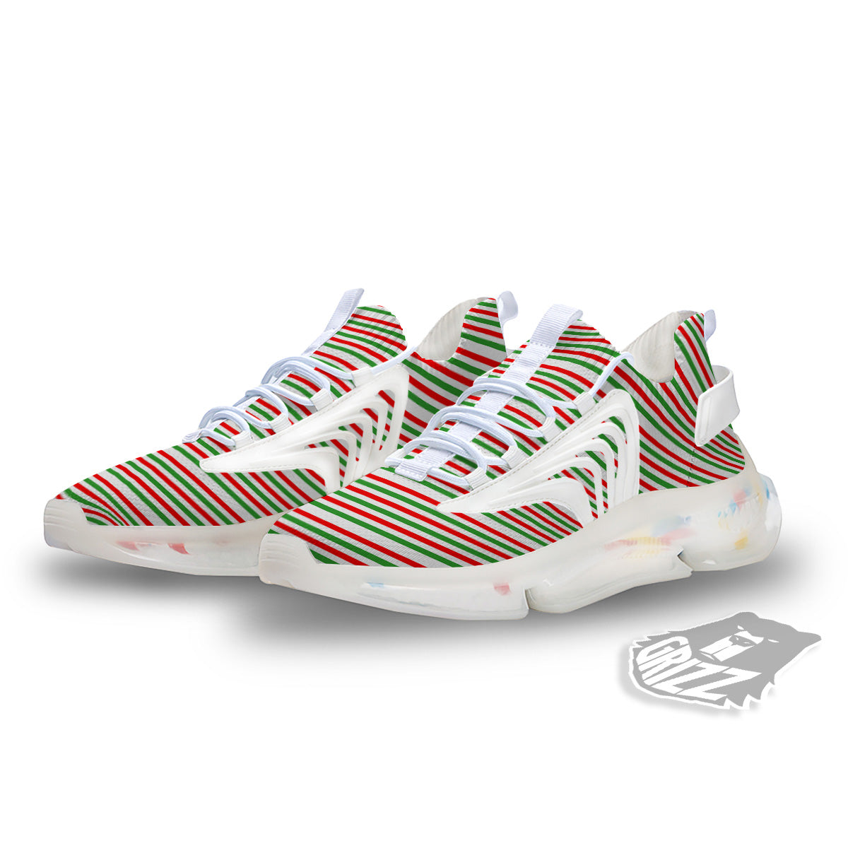 Striped Candy Cane Print Pattern White Gym Shoes-grizzshop