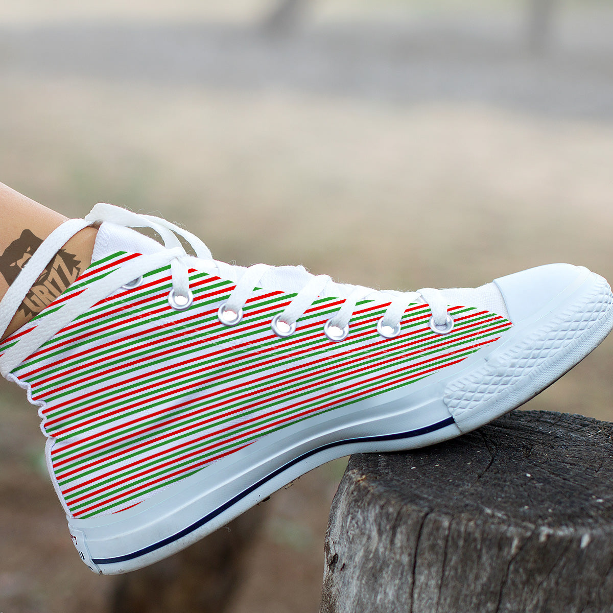 Striped Candy Cane Print Pattern White High Top Shoes-grizzshop