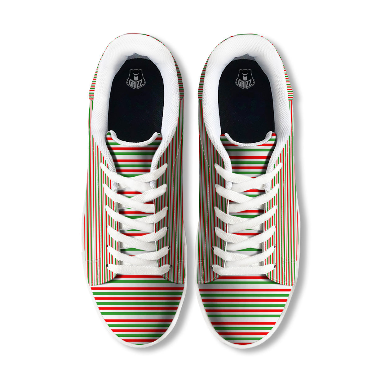 Striped Candy Cane Print Pattern White Low Top Sneakers-grizzshop