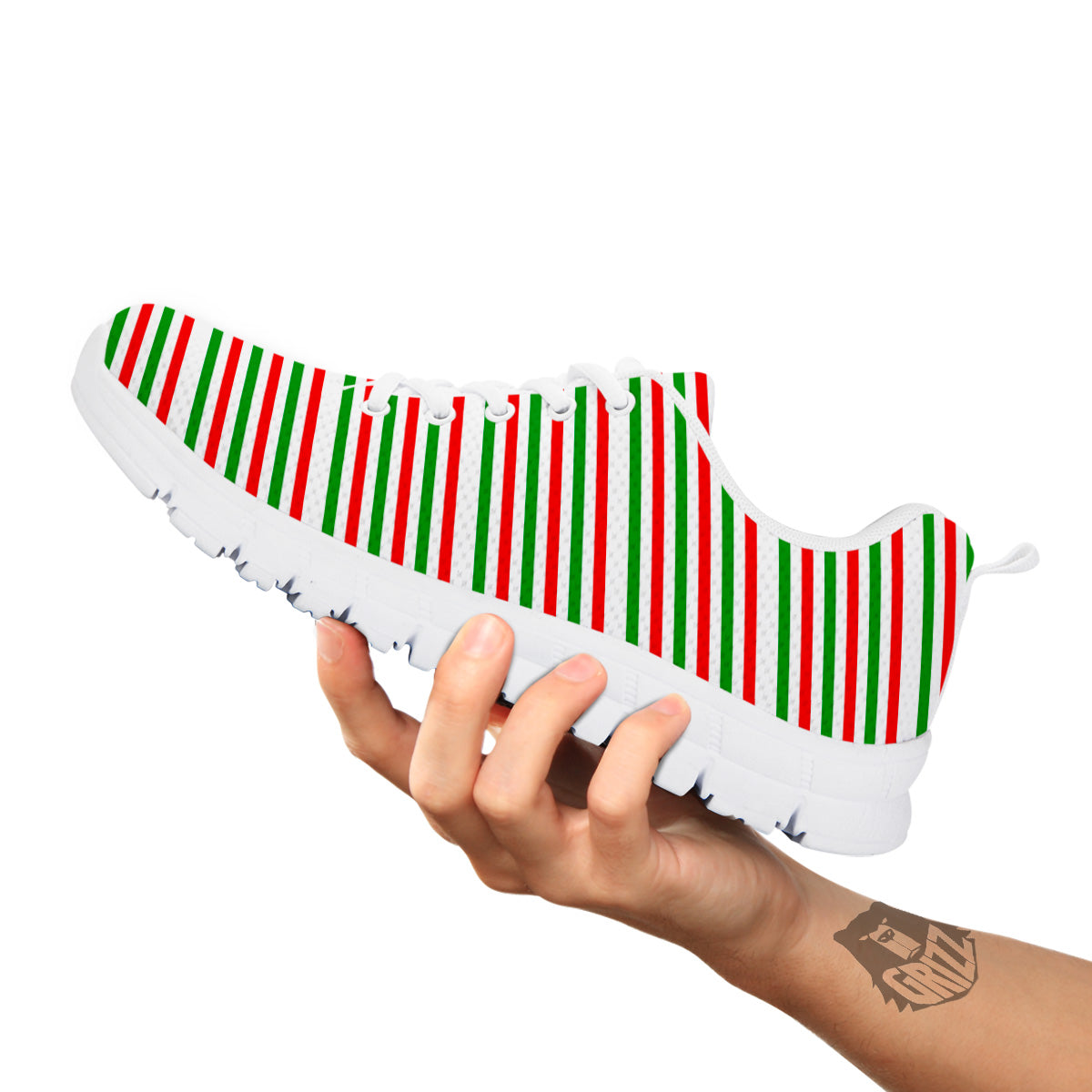 Striped Candy Cane Print Pattern White Sneaker-grizzshop