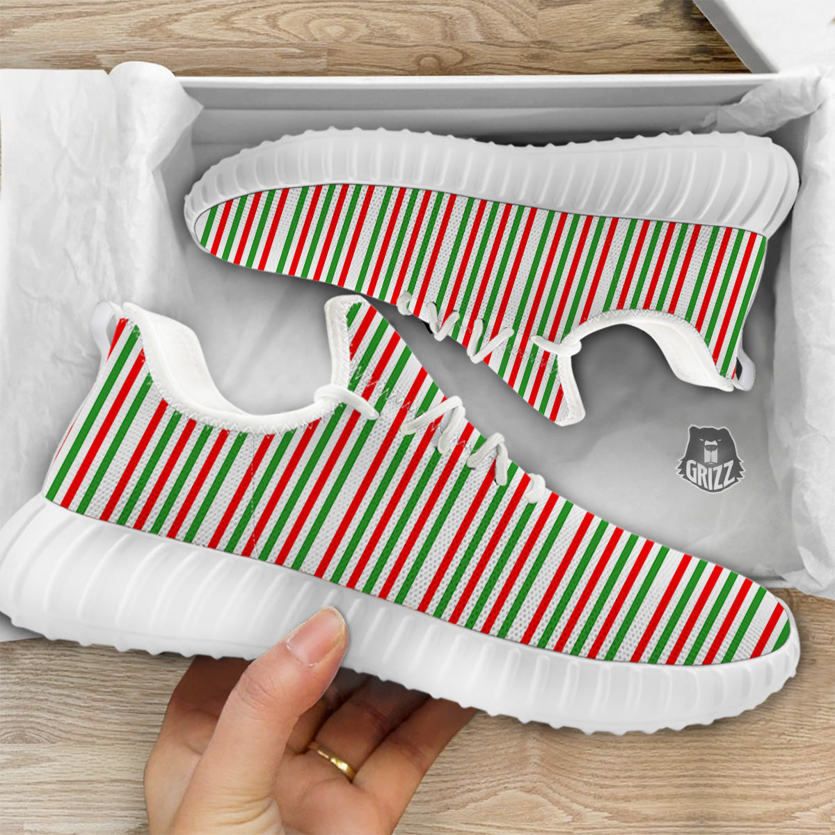 Striped Candy Cane Print Pattern White Walking Shoes-grizzshop