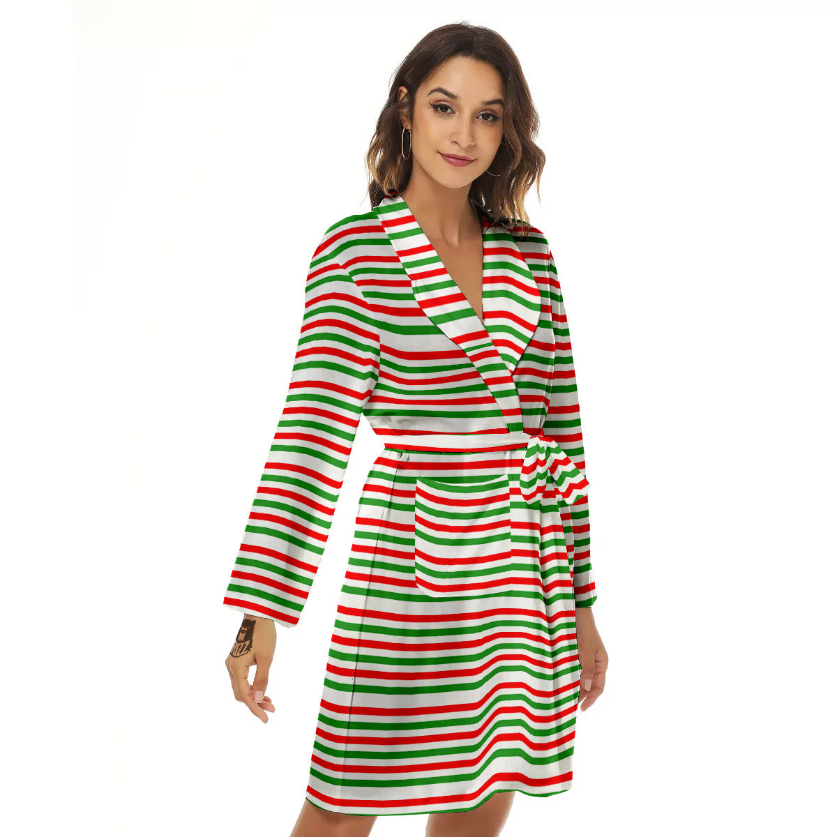 Striped Candy Cane Print Pattern Women's Robe-grizzshop