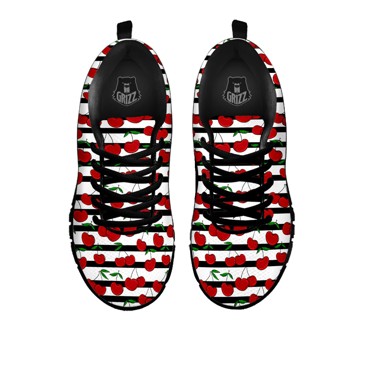Striped Cherry Print Pattern Black Sneaker-grizzshop