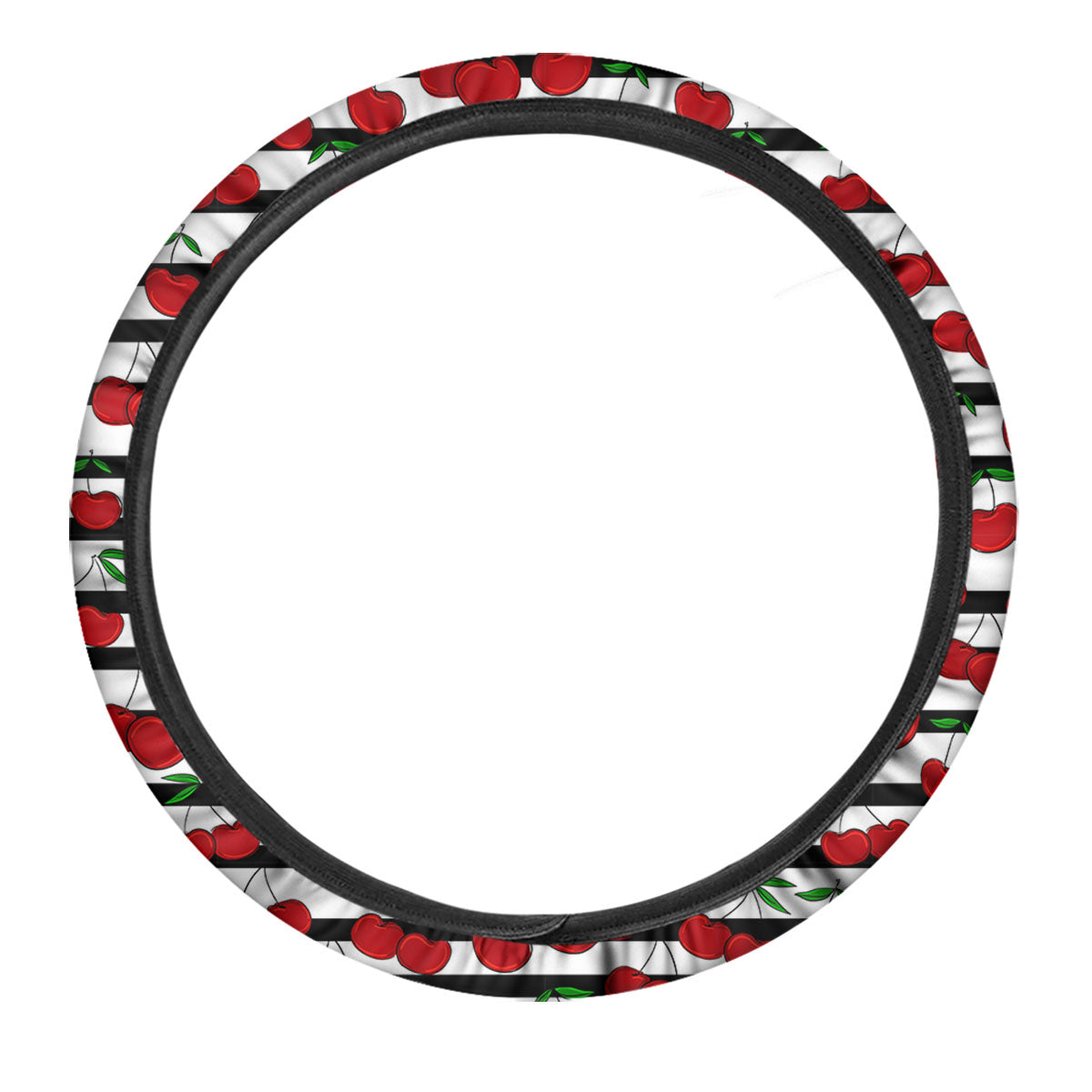 Striped Cherry Print Pattern Car Steering Wheel Cover-grizzshop