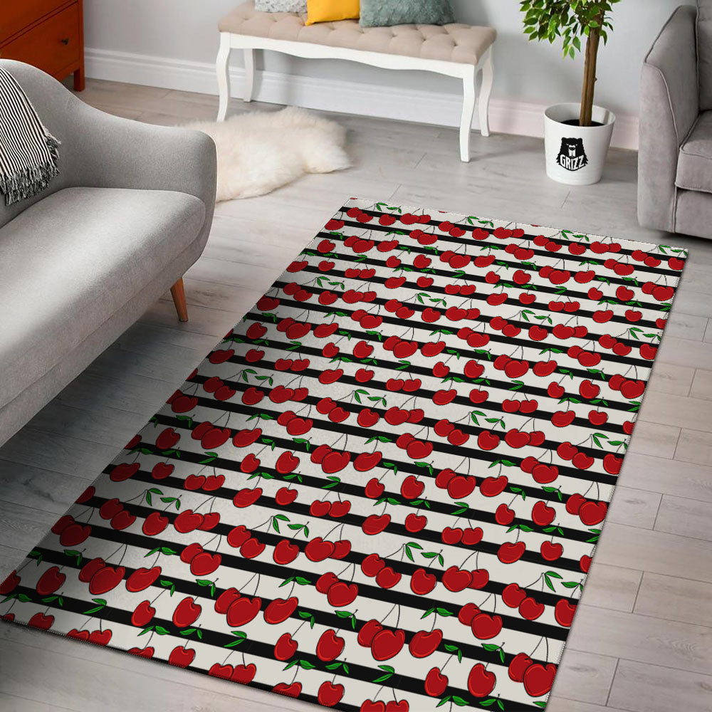 Striped Cherry Print Pattern Floor Mat-grizzshop