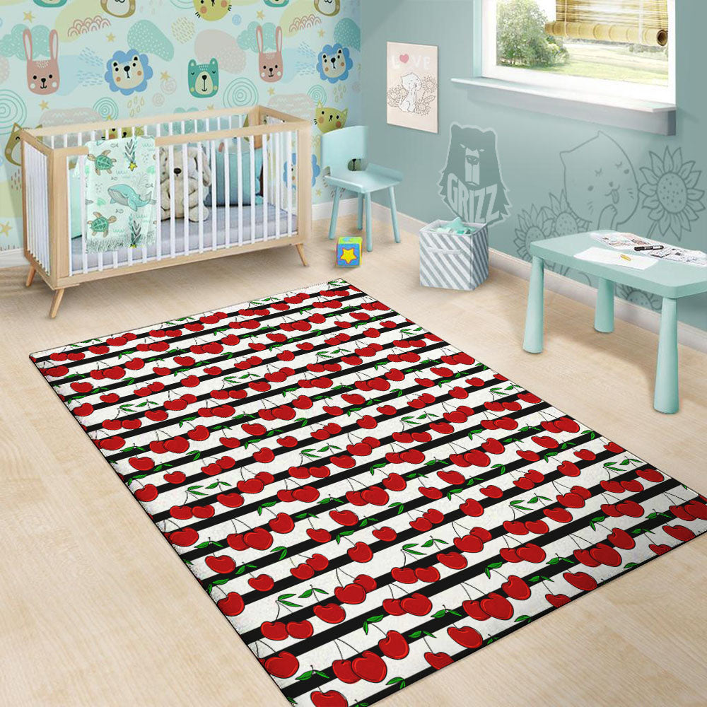 Striped Cherry Print Pattern Floor Mat-grizzshop