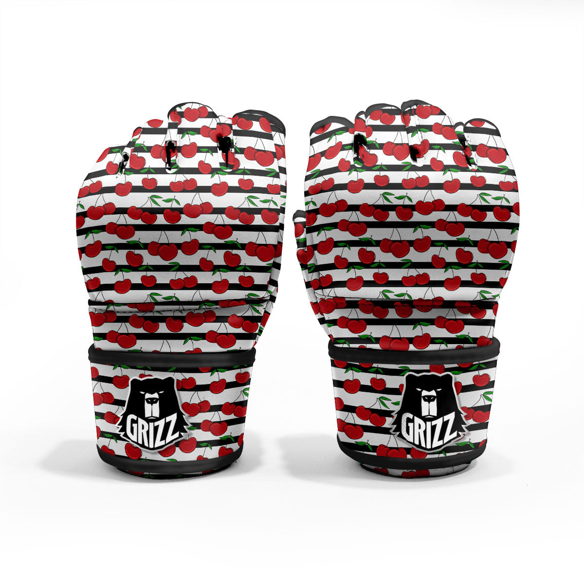 Striped Cherry Print Pattern MMA Gloves-grizzshop