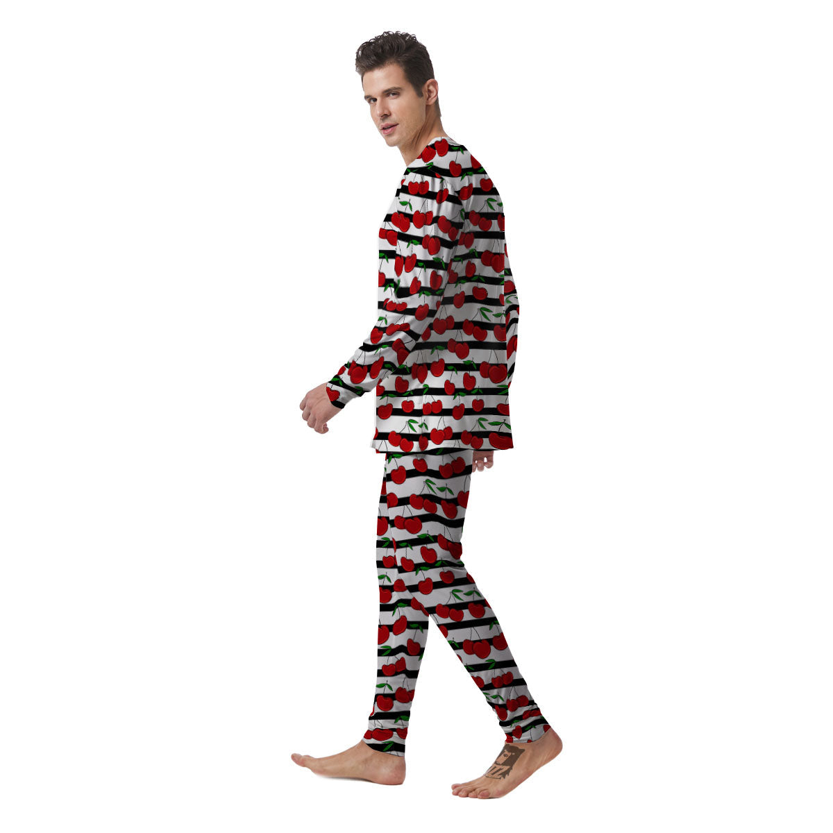 Striped Cherry Print Pattern Men's Pajamas-grizzshop