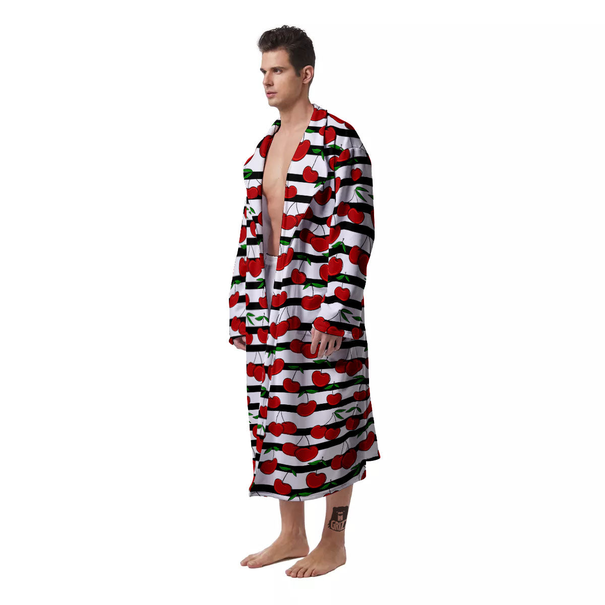 Striped Cherry Print Pattern Men's Robe-grizzshop