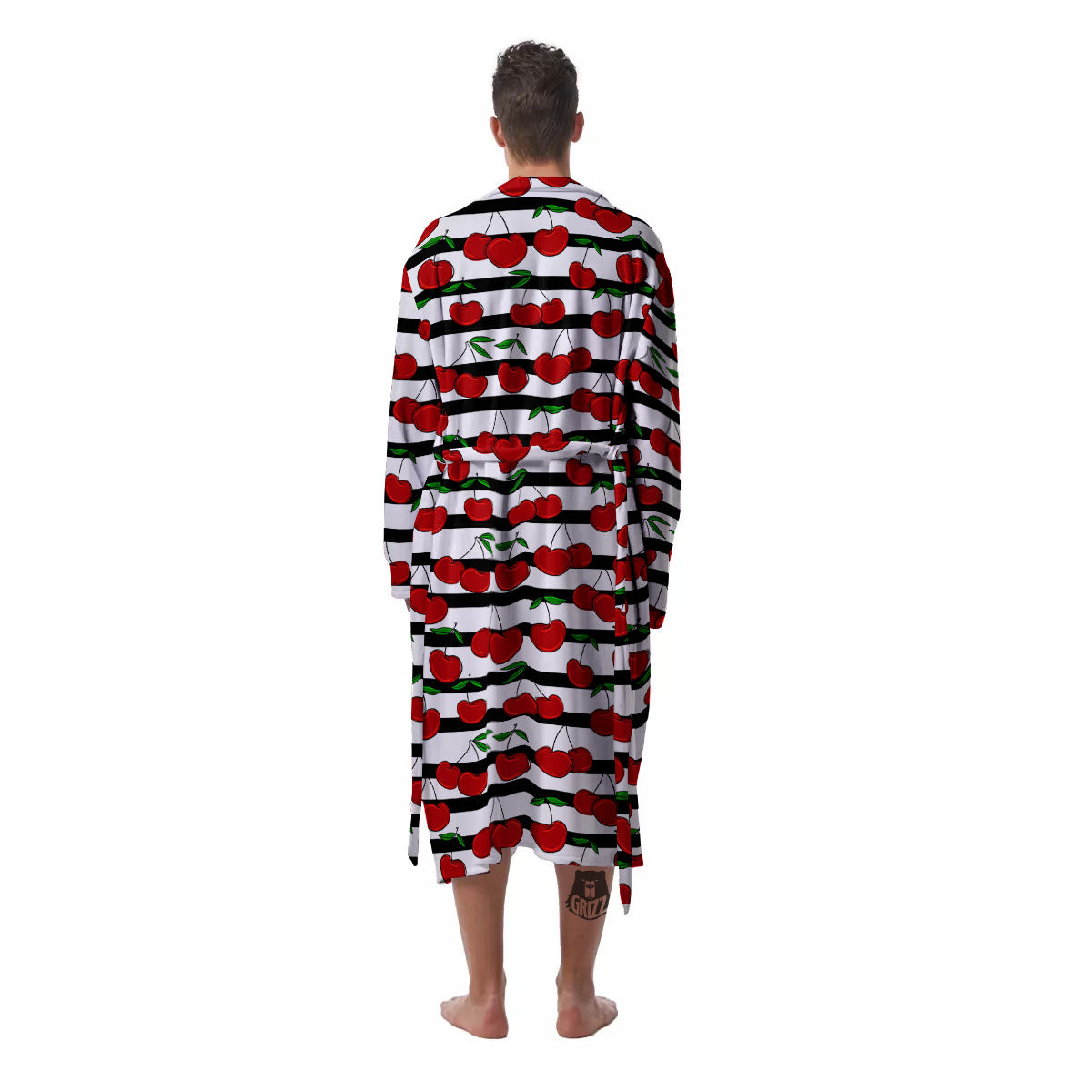 Striped Cherry Print Pattern Men's Robe-grizzshop