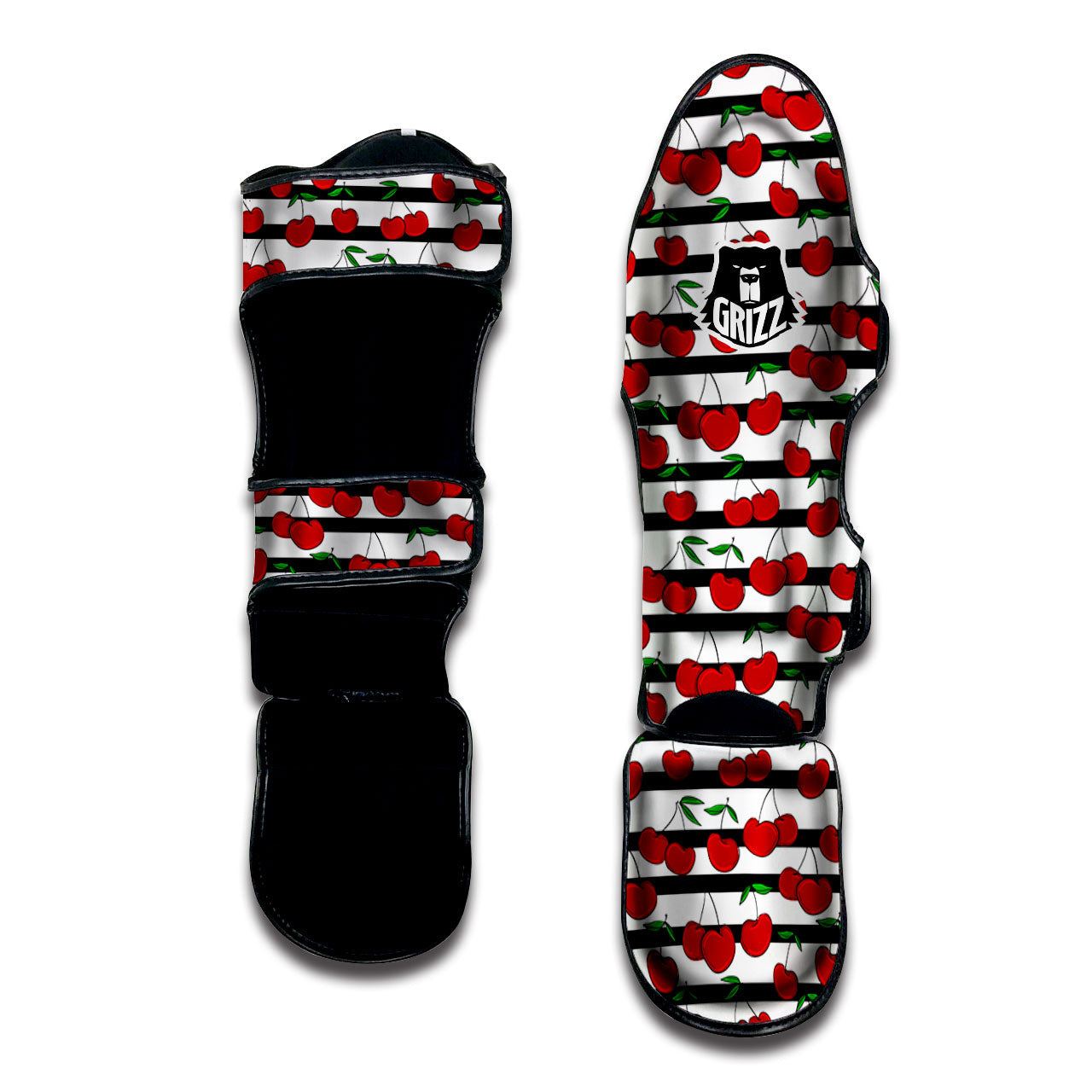 Striped Cherry Print Pattern Muay Thai Shin Guards-grizzshop