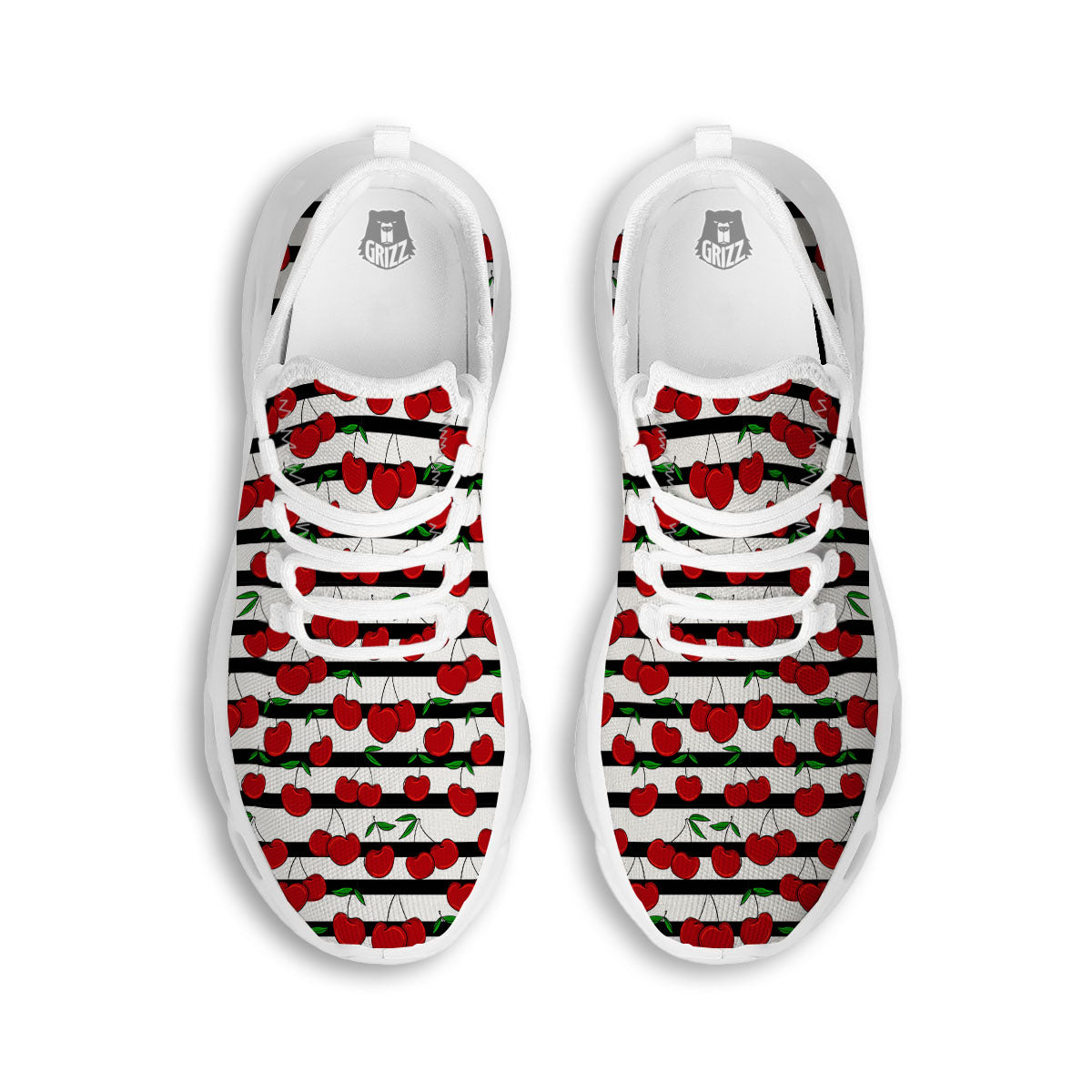 Striped Cherry Print Pattern White Running Shoes-grizzshop