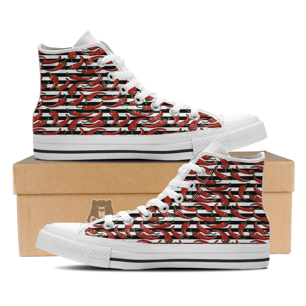 Striped Chili White And Black Print White High Top Shoes-grizzshop