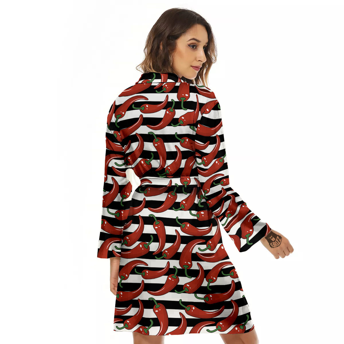 Striped Chili White And Black Print Women's Robe-grizzshop