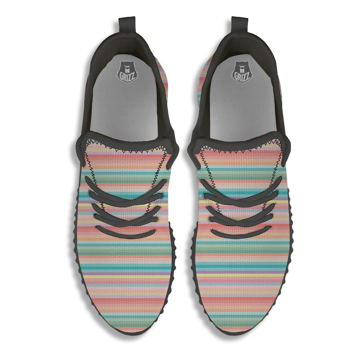 Striped Colorful Print Pattern Black Walking Shoes-grizzshop