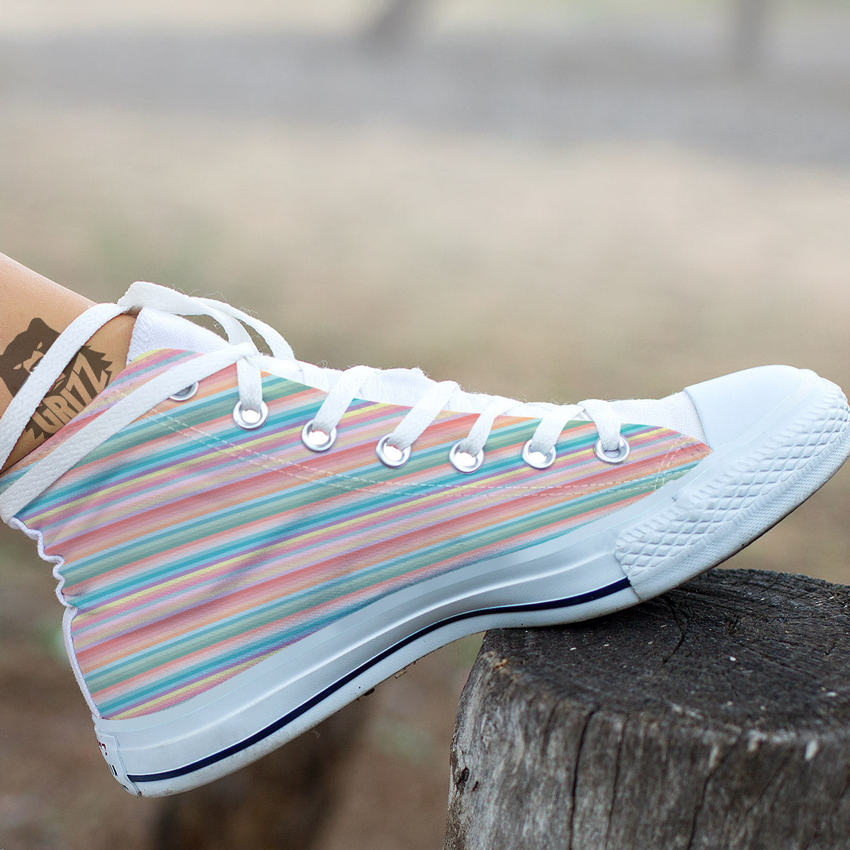 Striped Colorful Print Pattern White High Top Shoes-grizzshop