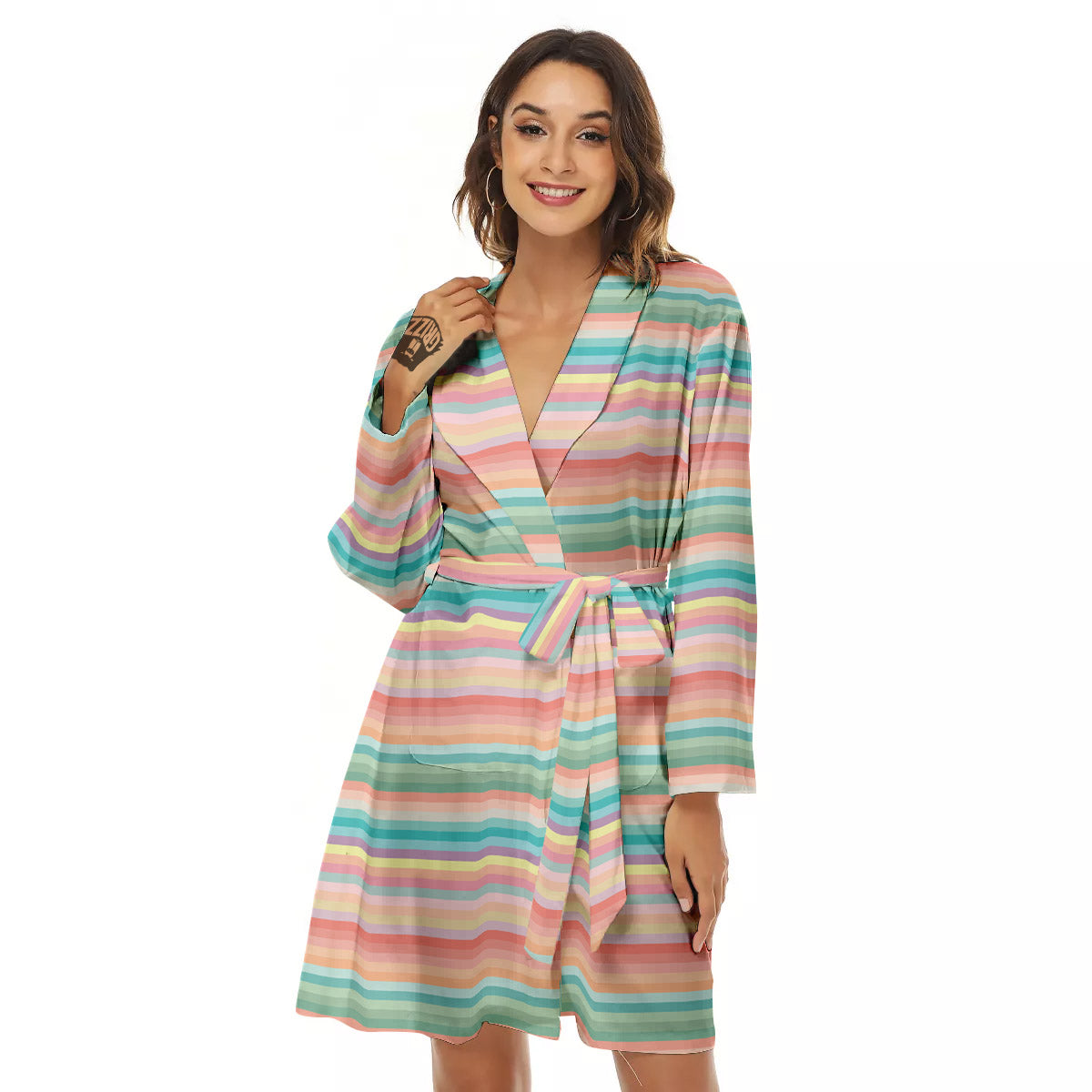 Striped Colorful Print Pattern Women's Robe-grizzshop