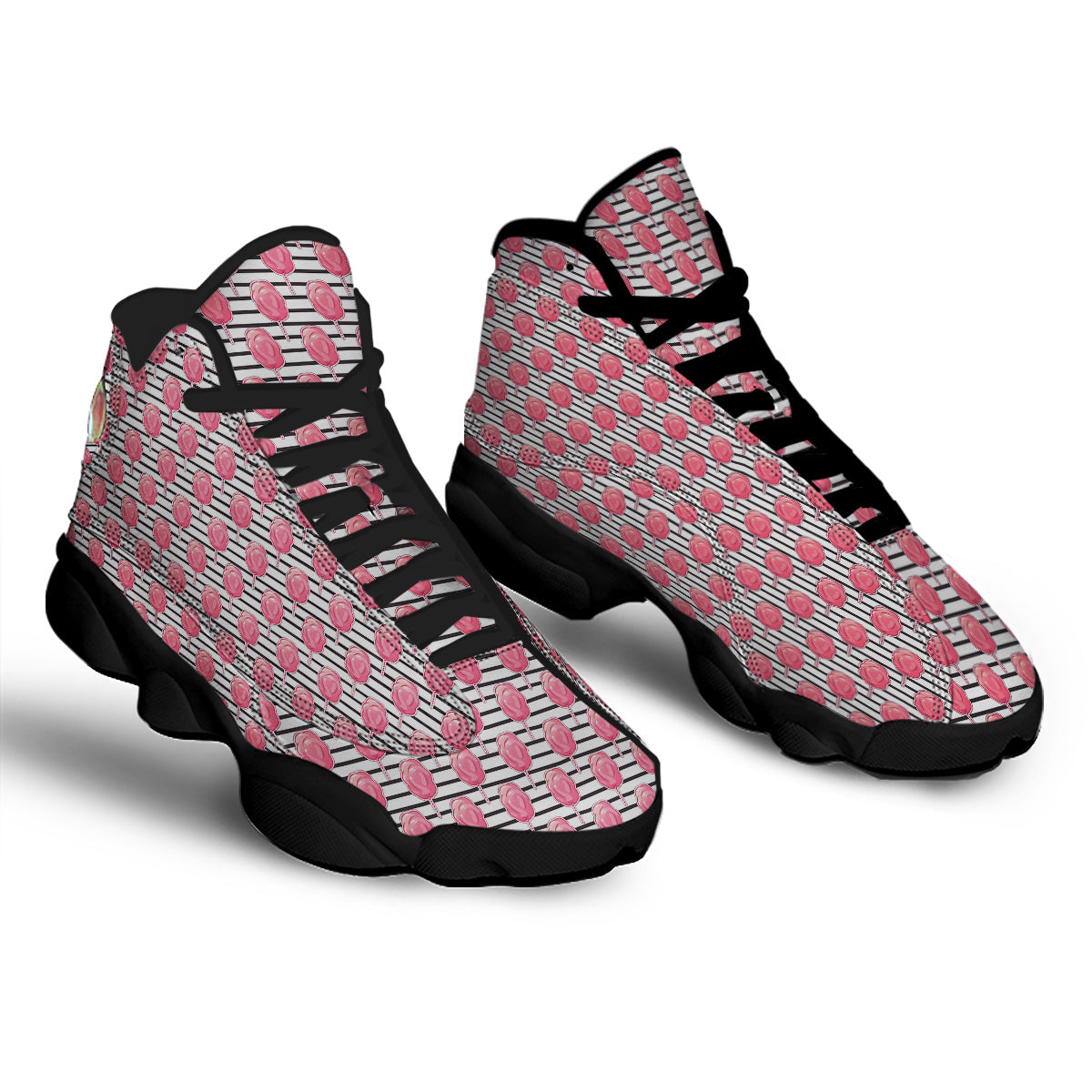 Striped Cotton Candy Print Pattern Black Basketball Shoes-grizzshop