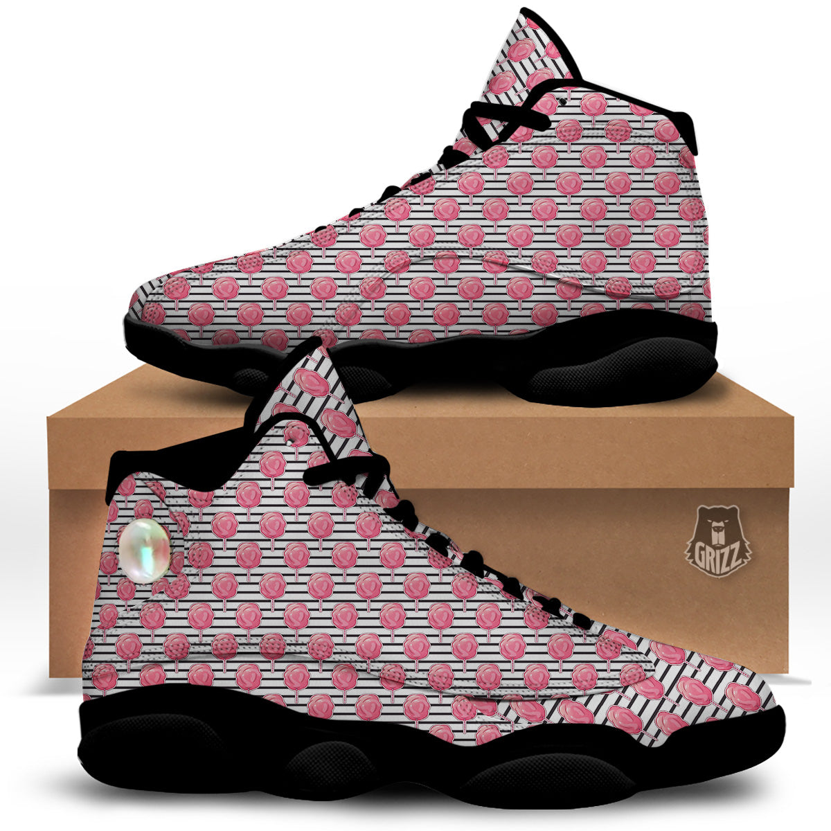 Striped Cotton Candy Print Pattern Black Basketball Shoes-grizzshop