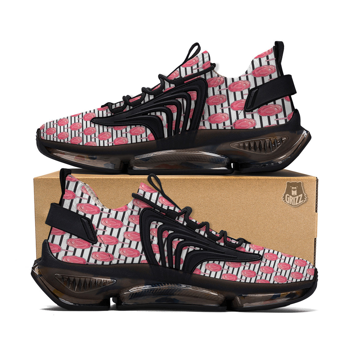 Striped Cotton Candy Print Pattern Black Gym Shoes-grizzshop