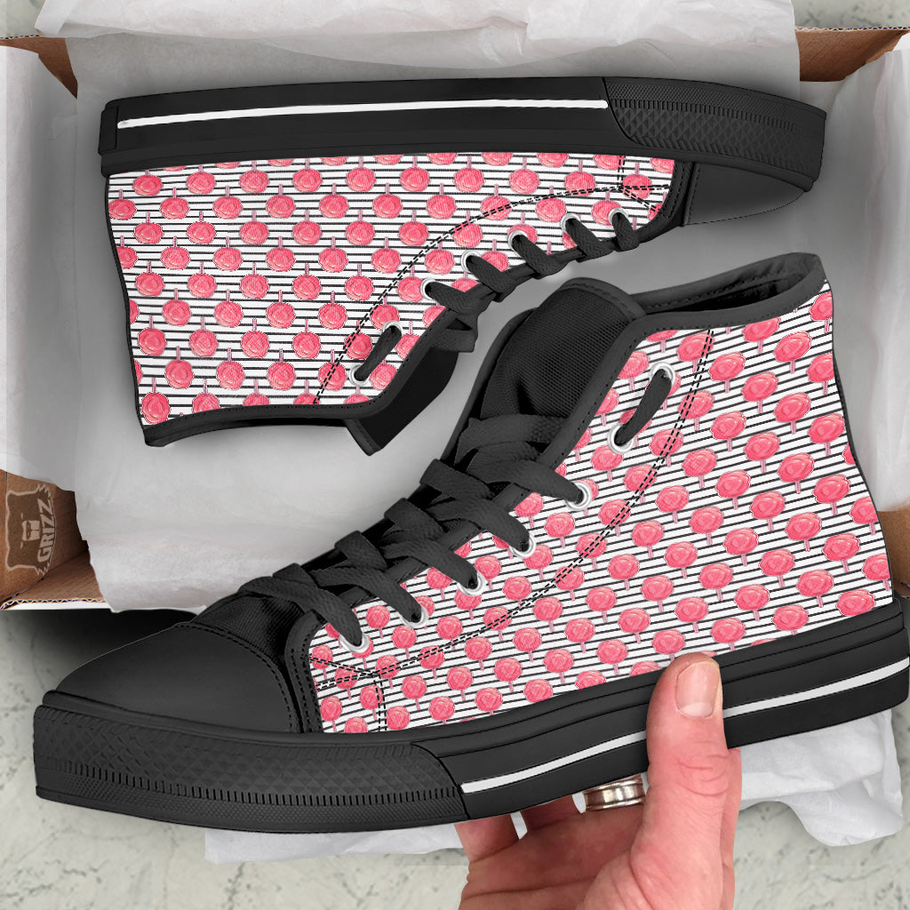 Striped Cotton Candy Print Pattern Black High Top Shoes-grizzshop