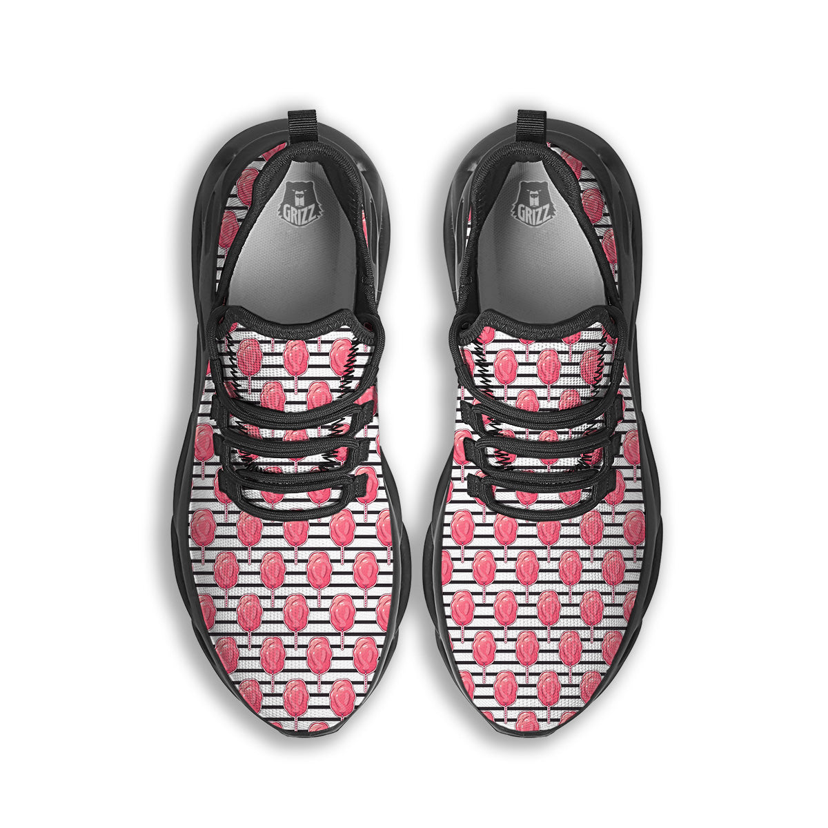 Striped Cotton Candy Print Pattern Black Running Shoes-grizzshop