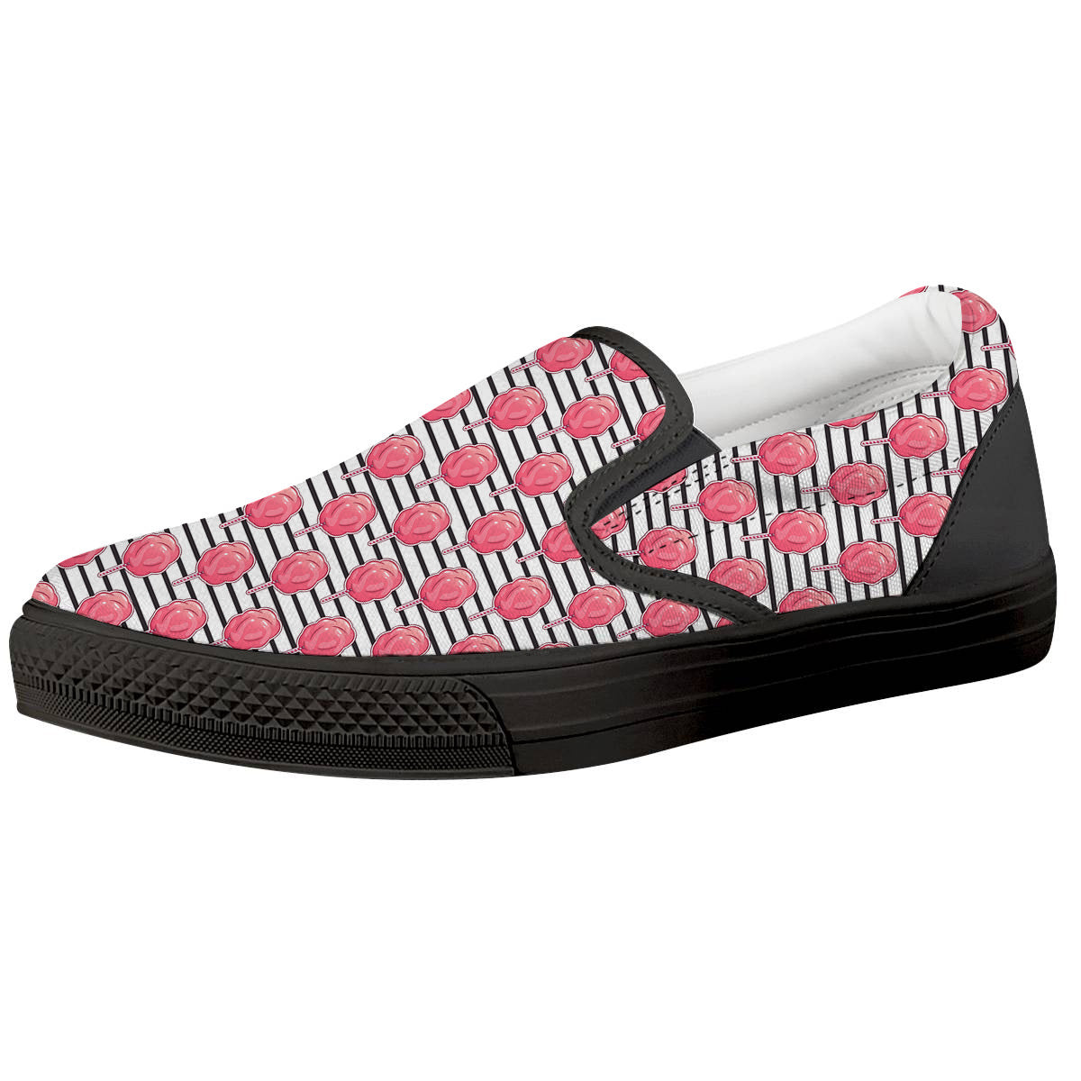 Striped Cotton Candy Print Pattern Black Slip On Shoes-grizzshop