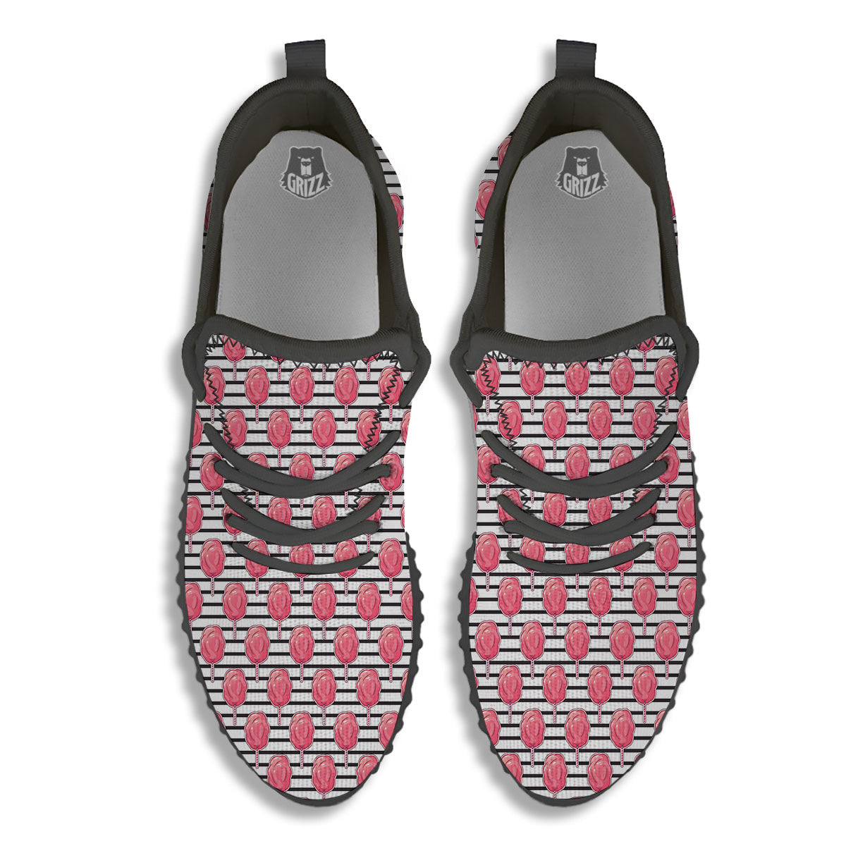 Striped Cotton Candy Print Pattern Black Walking Shoes-grizzshop