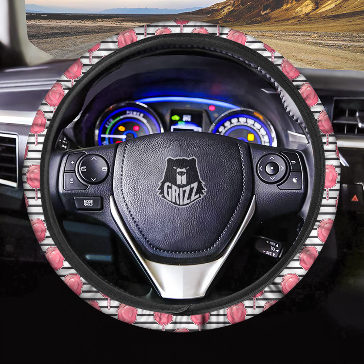 Striped Cotton Candy Print Pattern Car Steering Wheel Cover-grizzshop
