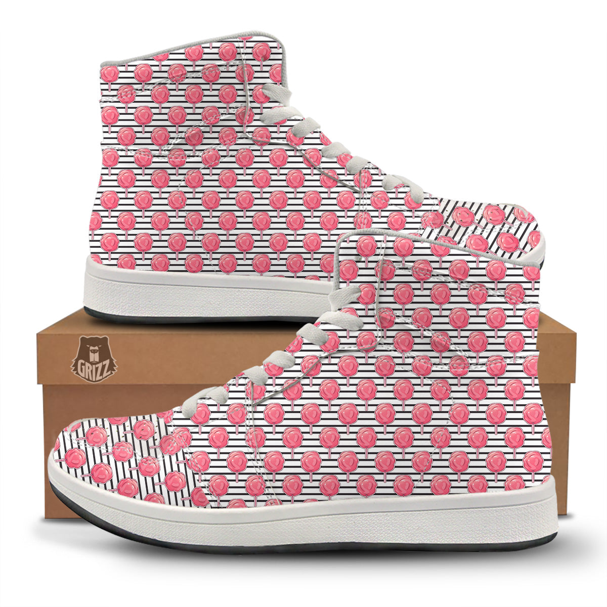 Striped Cotton Candy Print Pattern High Top Sneakers-grizzshop