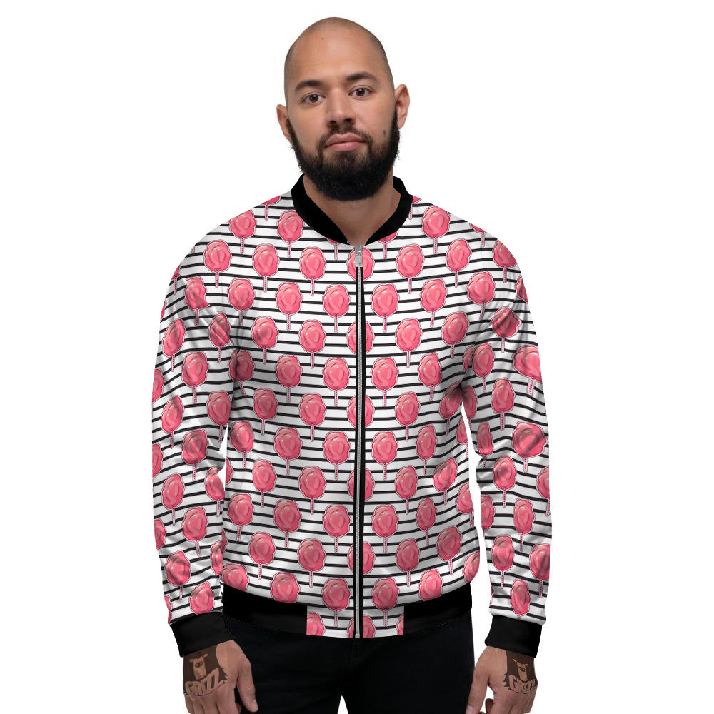 Striped Cotton Candy Print Pattern Men's Bomber Jacket-grizzshop